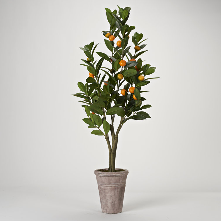 Primrue 40'' Faux Orange Tree in Stone Planter Wayfair